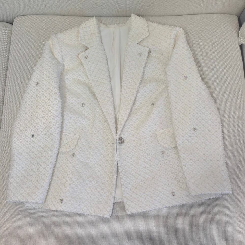 Morphine Fashion Pearl Crystal White Bridal Blazer Jacket XL NWT - Picture 2 of 11